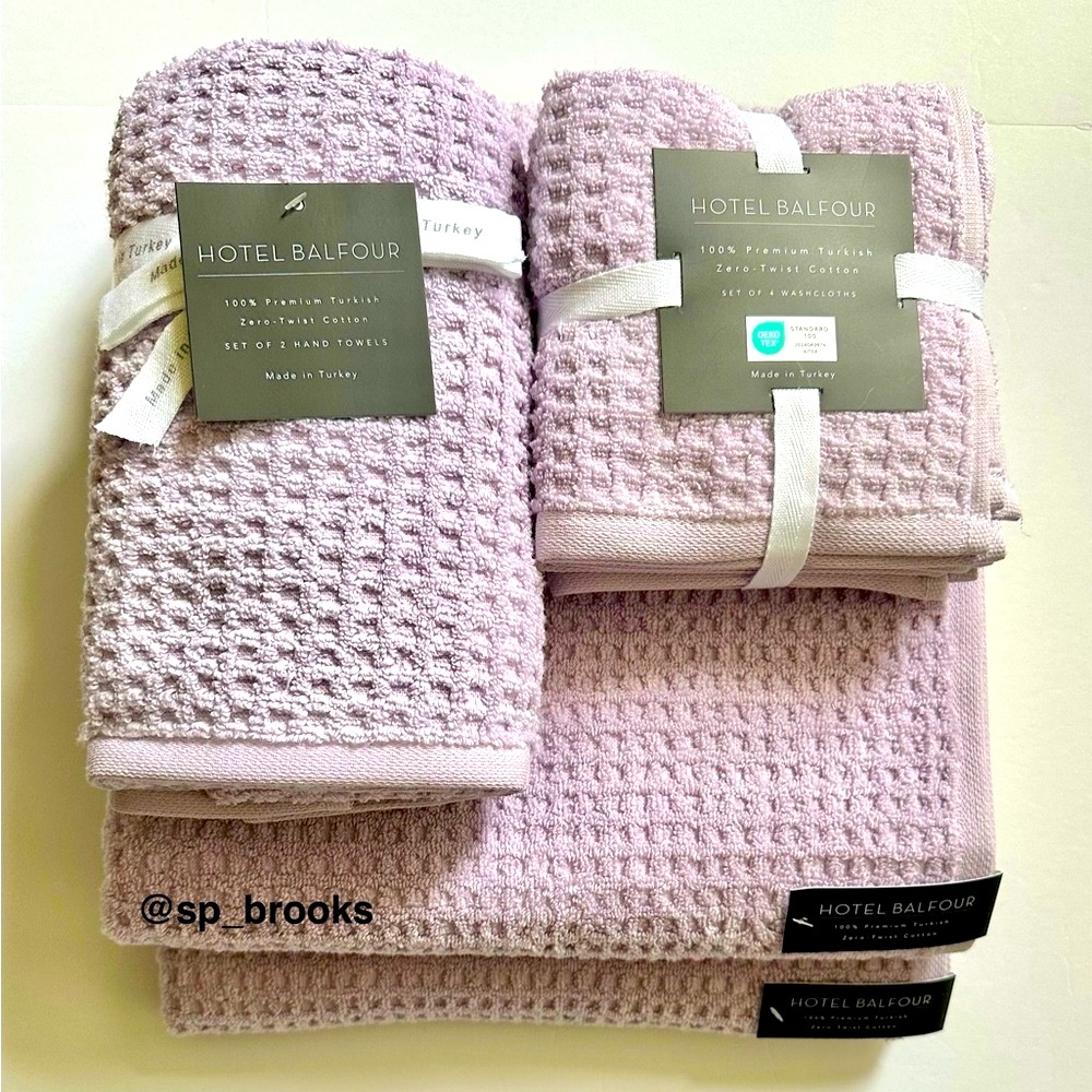 🎁8PC Hotel Balfour Bath Towel Set - Zero Twist Cotton -Waffle- Orchid Hush